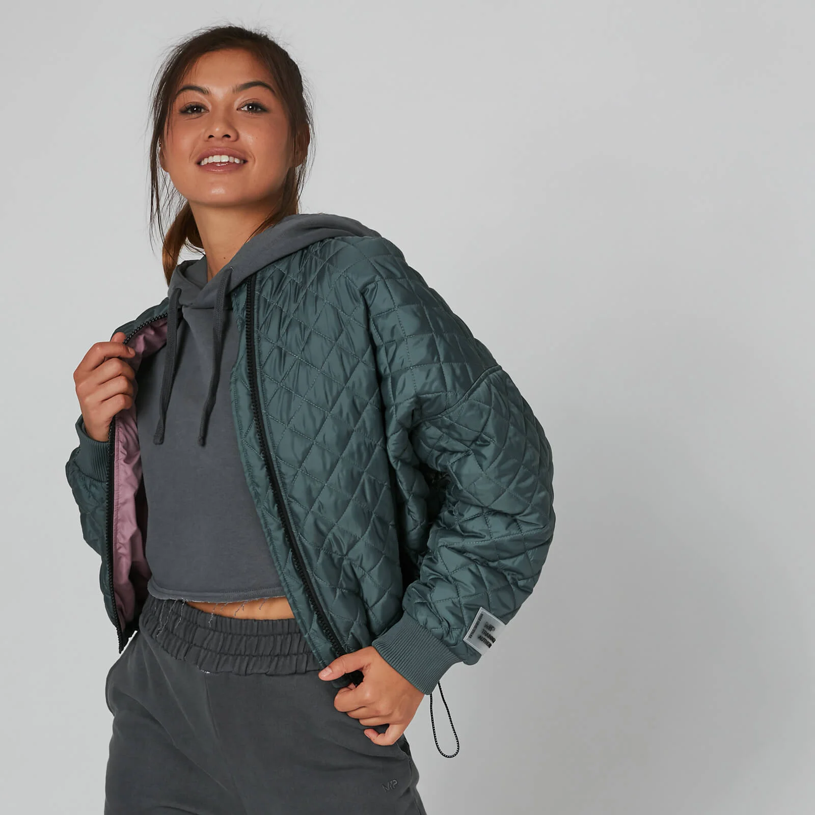Oversized Quilted Bomber Jacket - Harmaa - XS Image 1