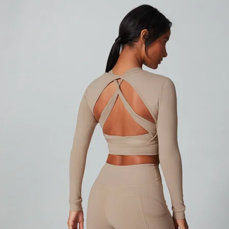 Power Open Back Crop Top - Ruskea