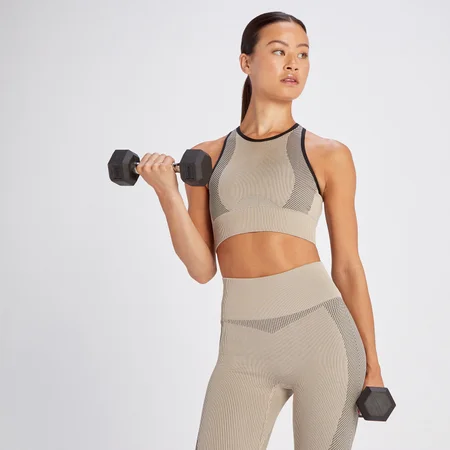 Naisten saumattomat MP Contrast Rib -urheilurintaliivit – seesami/musta