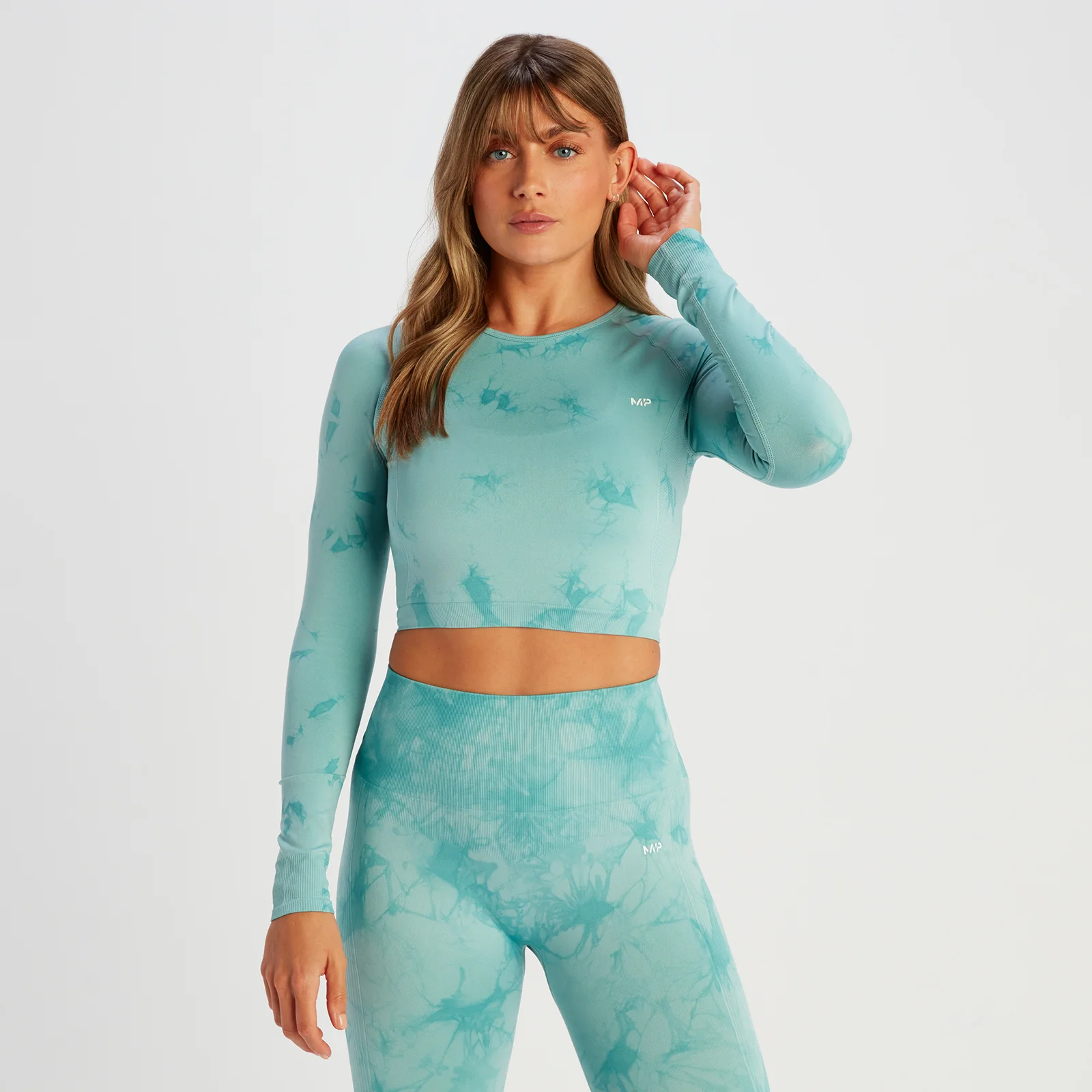 Naisten lyhyt saumaton pitkähihainen MP Shape -t-paita – solmuvärjätty aamuruskon sininen - XS Image 1