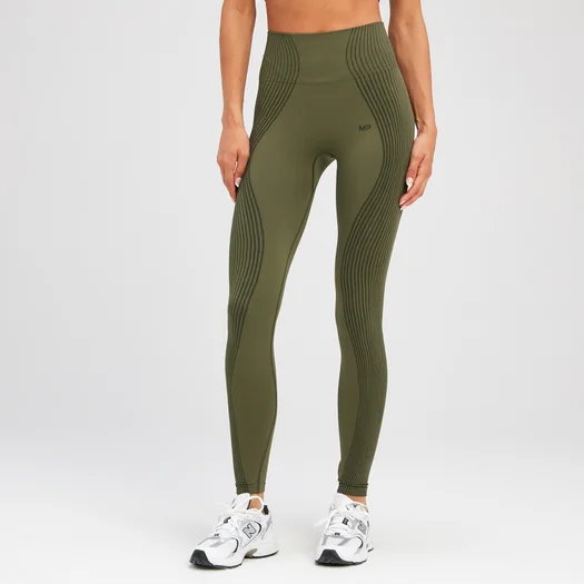 Naisten saumattomat MP Tempo Illusion -leggingsit – oliivinvihreä - XS