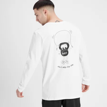 Miesten kuvioitu pitkähihainen MP Leg Day -t-paita – valkoinen