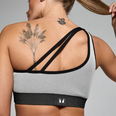 Naisten saumattomat MP Contrast Rib -urheilurintaliivit – musta/harmaa - XL Image 6