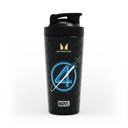 Metallinen Fantastic Four -aiheinen MyProtein-juomasekoitin – Musta