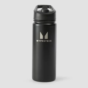 Kierrätysmetallinen Myprotein-pullo läpällisellä pillikannella, 500 ml – musta - Colour Black