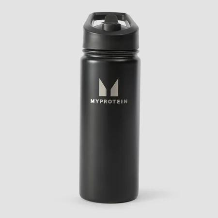 Kierrätysmetallinen Myprotein-pullo läpällisellä pillikannella, 500 ml – musta