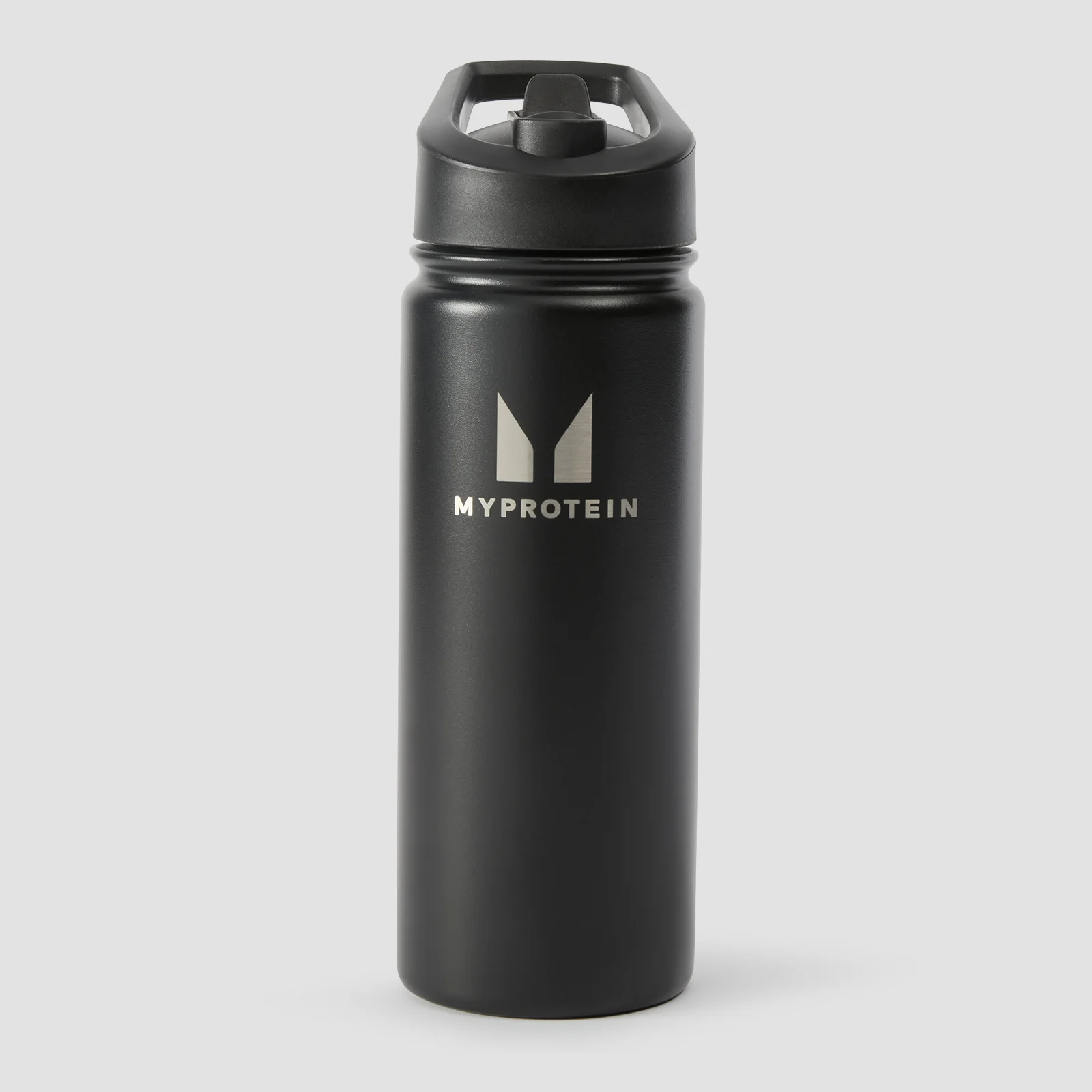 Kierrätysmetallinen Myprotein-pullo läpällisellä pillikannella, 500 ml – musta Image 1