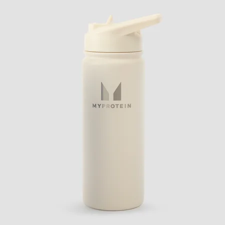 Kierrätysmetallinen Myprotein-pullo läpällisellä pillikannella, 500 ml – luonnollisen kermanvalkoinen