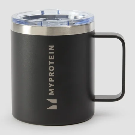 Kierrätysmetallinen Myprotein-kahvimuki, 350 ml – musta