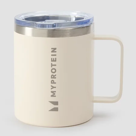 Kierrätysmetallinen Myprotein-kahvimuki, 350 ml – luonnollisen kermanvalkoinen