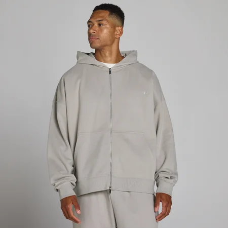 Oversized Kaksoisvetoketjuhuppari - Liituharmaa