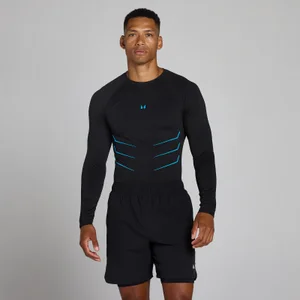 Lift saumaton pitkähihainen paita lihaksistoa korostavalla istuvuudella - Pesty musta/Power Blue - Size M