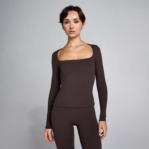 MP Women's SculptForm neliönkaula-aukkoinen pitkähihainen paita - Kaakao - Size XS