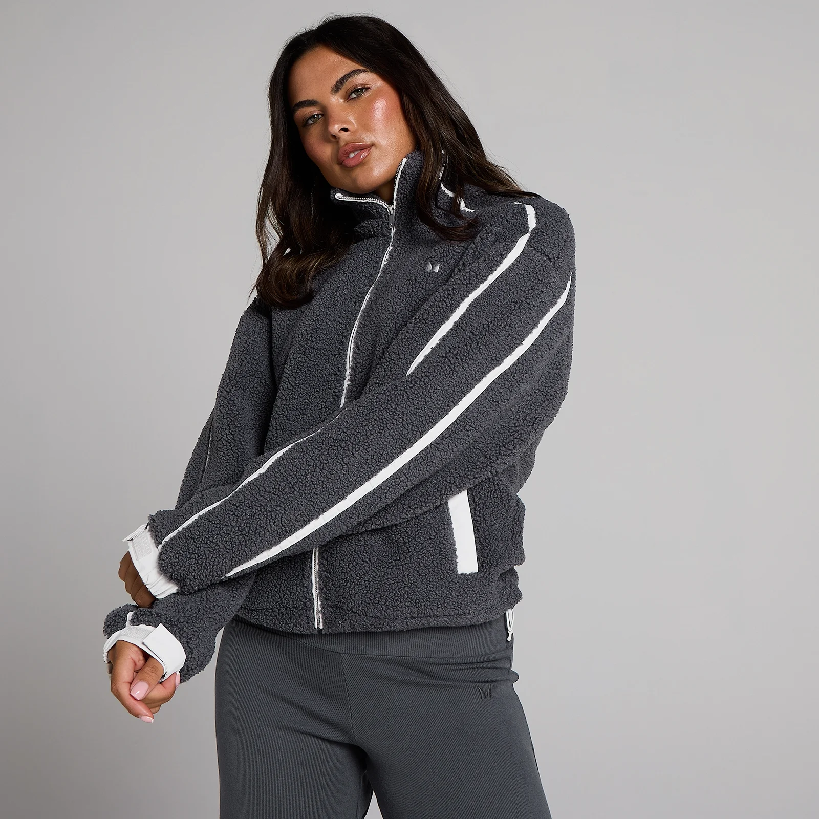 MP Naisten Fleece Binding Vetoketjutakki - Robust Grey - XS Image 1